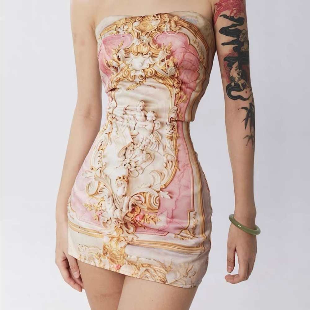 Baroque print mini dress